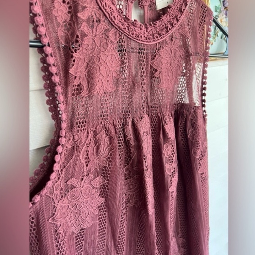 Lace Practical Magic Burgundy Maroon Sleeveless Brunch Modest Baby Doll Dress - Picture 5 of 13